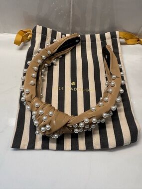 Lele Sadoughi Camel Knotted Headband with Pearl Accents